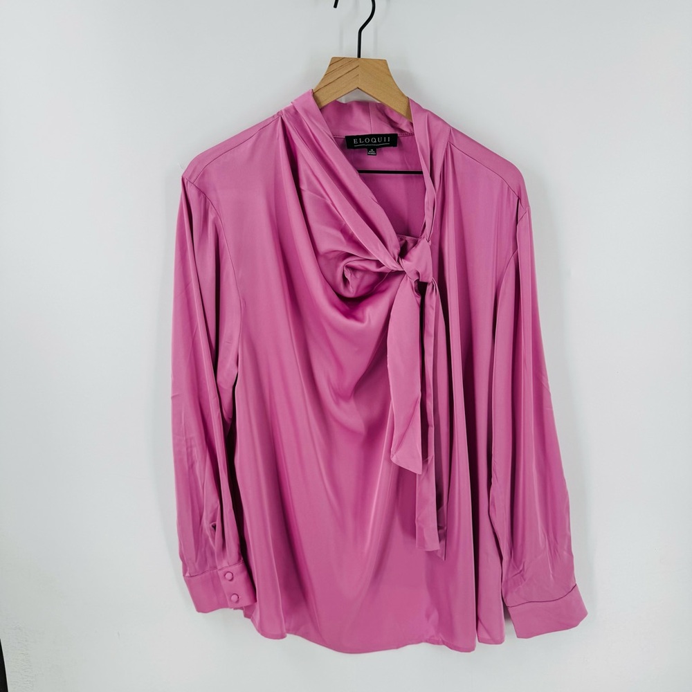 ELOQUII Pink Tie Neck Blouse Plus Size 18 NWT Long Sleeve Dressy Work Top